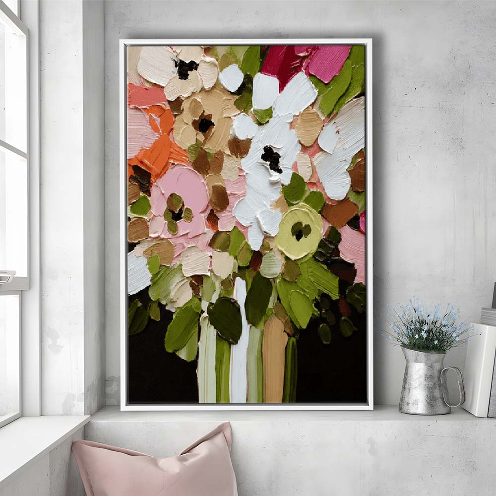 Botanica Flower Wall Art Painting Print, Framed Canvas Print, Floating Frame