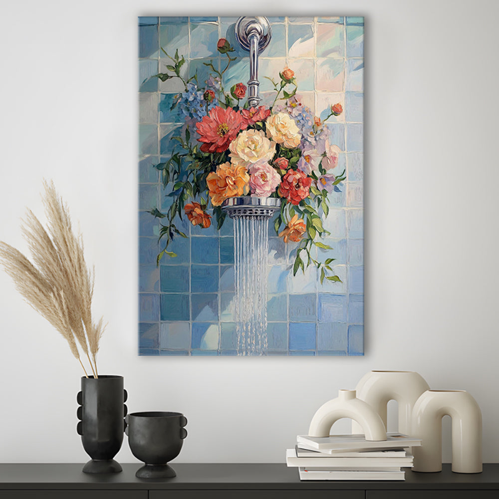 Botanical Bathroom Wall Art Print, Blue Print, Laundry Room Decor, Bathroom Wall Art, Canvas Print, Canvas Decor