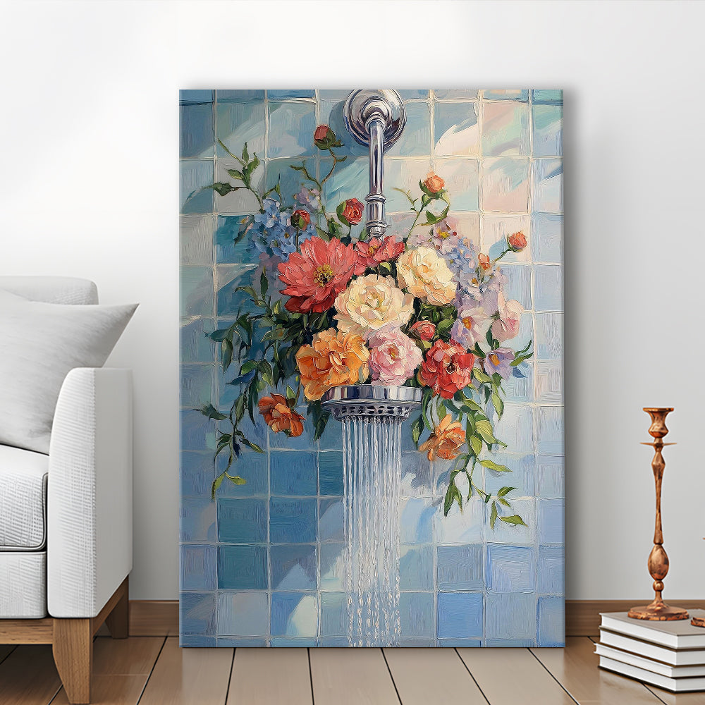 Botanical Bathroom Wall Art Print, Blue Print, Laundry Room Decor, Bathroom Wall Art, Canvas Print, Canvas Decor