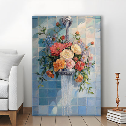 Botanical Bathroom Wall Art Print, Blue Print, Laundry Room Decor, Bathroom Wall Art, Canvas Print, Canvas Decor