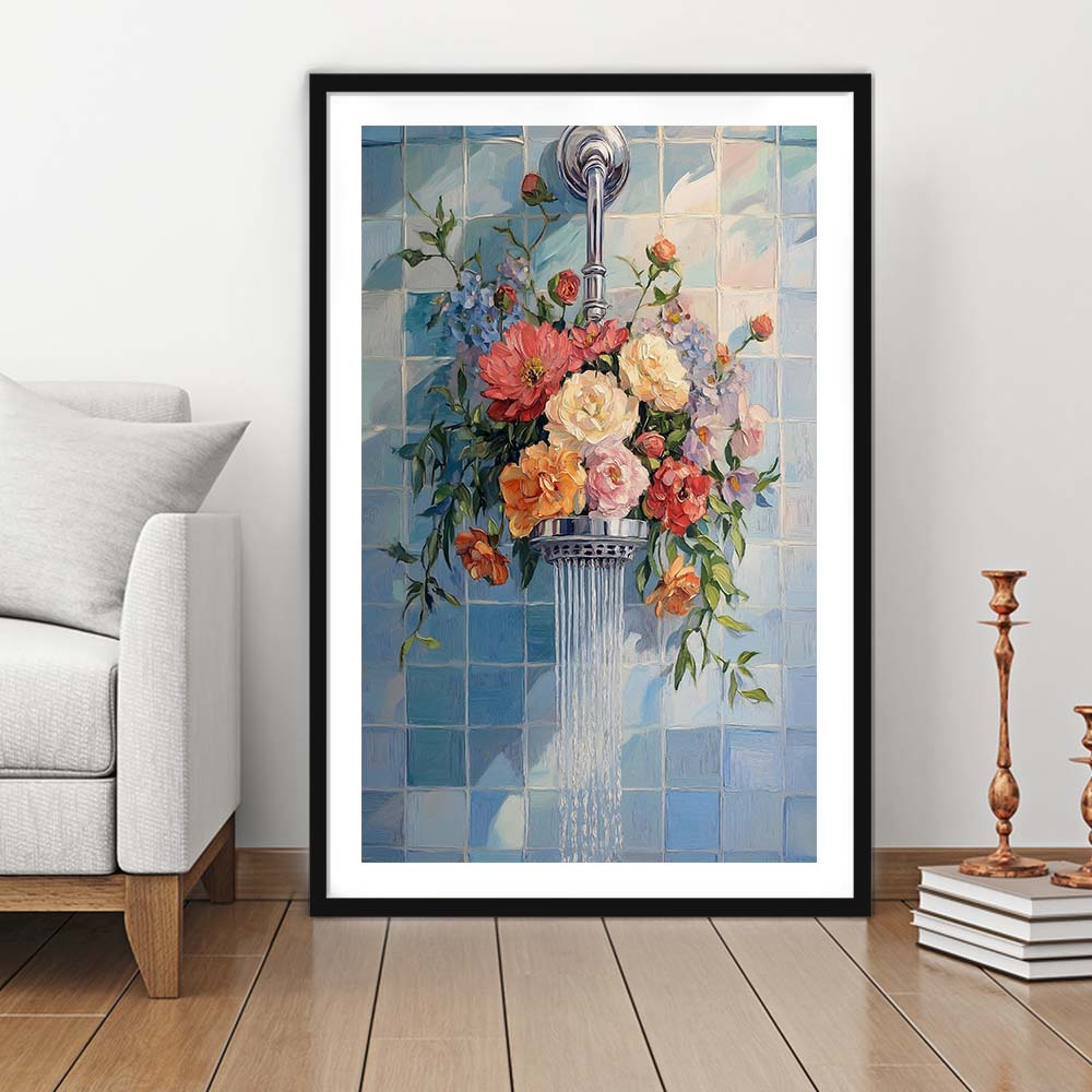 Botanical Bathroom Wall Art Print, Blue Print, Laundry Room Decor, Bathroom Wall Art, Framed Art Print, White Border