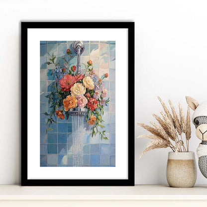 Botanical Bathroom Wall Art Print, Blue Print, Laundry Room Decor, Bathroom Wall Art, Framed Art Print, White Border