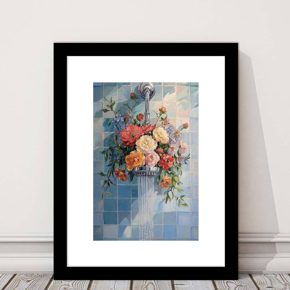 Botanical Bathroom Wall Art Print, Blue Print, Laundry Room Decor, Bathroom Wall Art, Framed Art Print, White Border