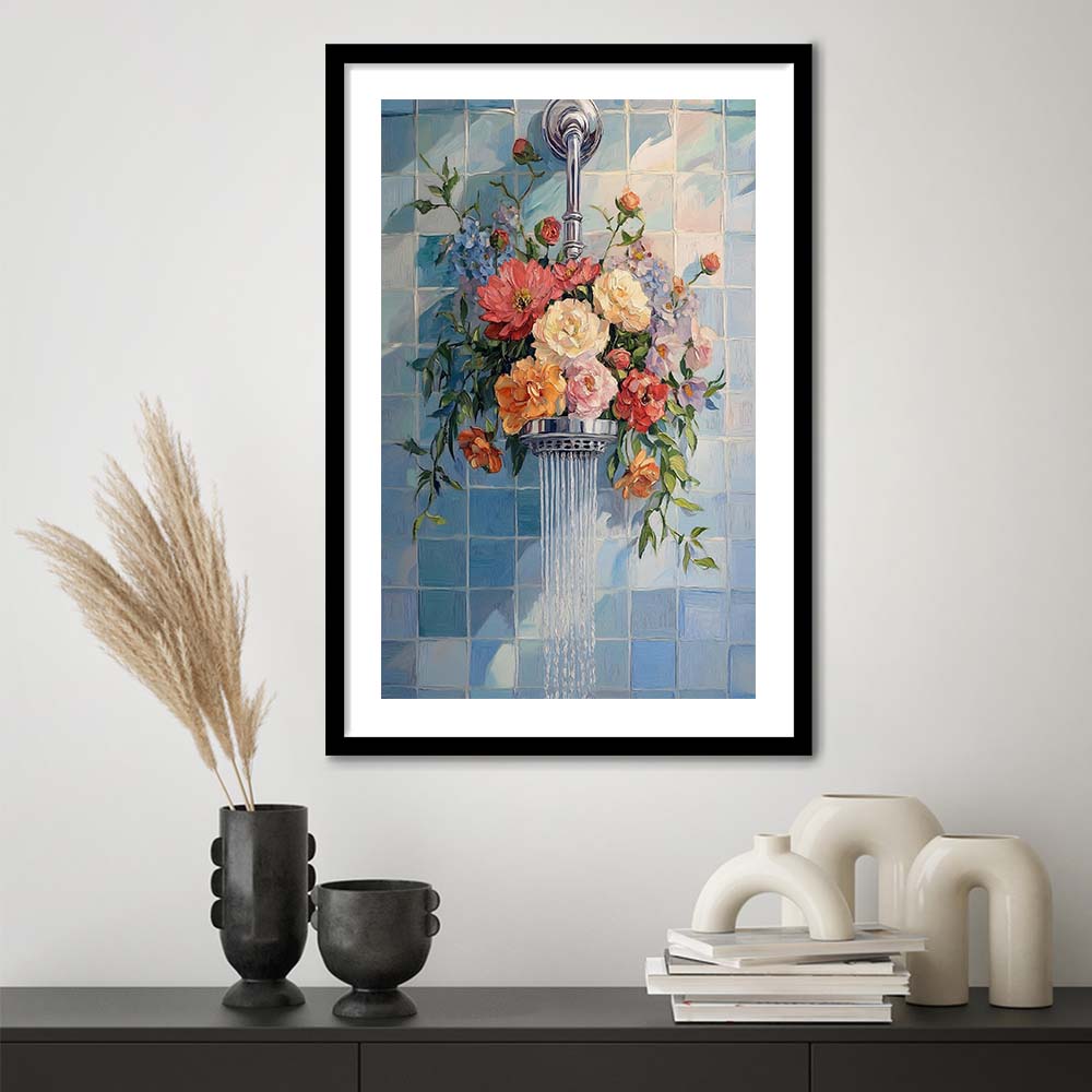 Botanical Bathroom Wall Art Print, Blue Print, Laundry Room Decor, Bathroom Wall Art, Framed Art Print, White Border