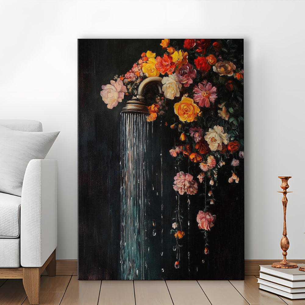 Botanical Bathroom Wall Art Print, Floral Bath Wall Decor, Dark Green Print Laundry Room Decor, Canvas Print, Canvas Decor