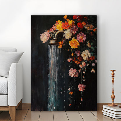 Botanical Bathroom Wall Art Print, Floral Bath Wall Decor, Dark Green Print Laundry Room Decor, Canvas Print, Canvas Decor