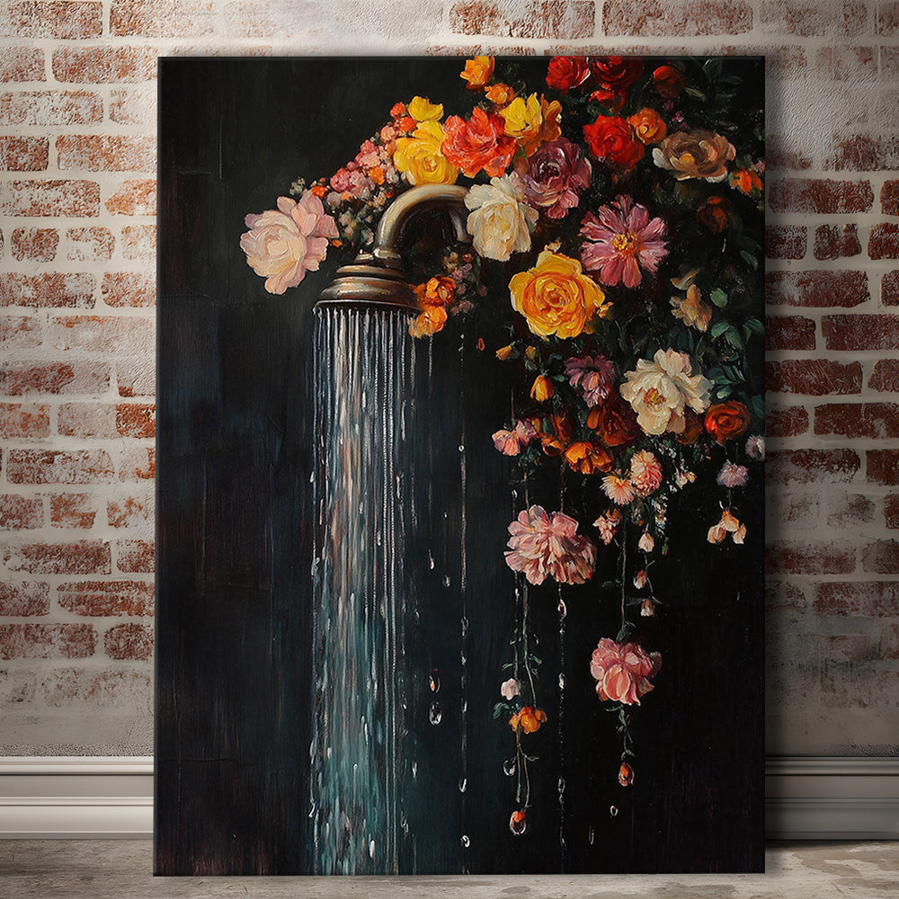 Botanical Bathroom Wall Art Print, Floral Bath Wall Decor, Dark Green Print Laundry Room Decor, Canvas Print, Canvas Decor