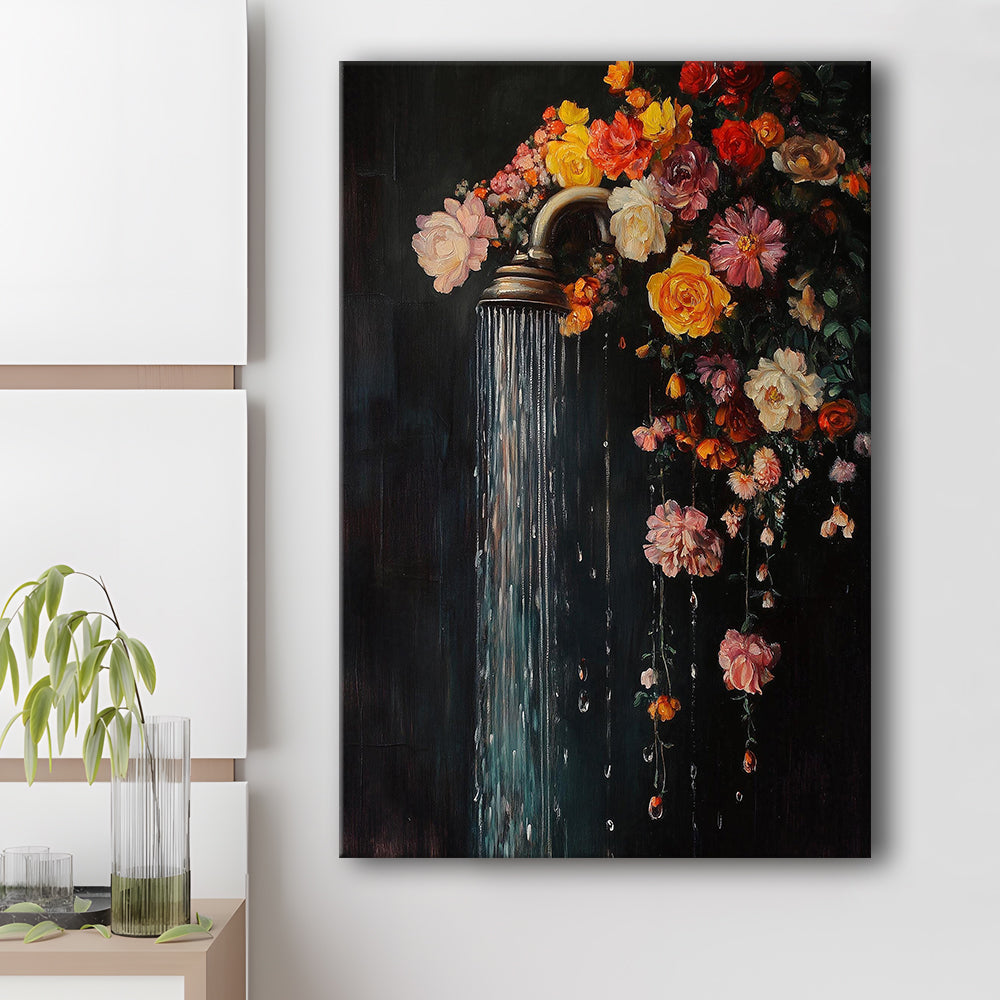 Botanical Bathroom Wall Art Print, Floral Bath Wall Decor, Dark Green Print Laundry Room Decor, Canvas Print, Canvas Decor
