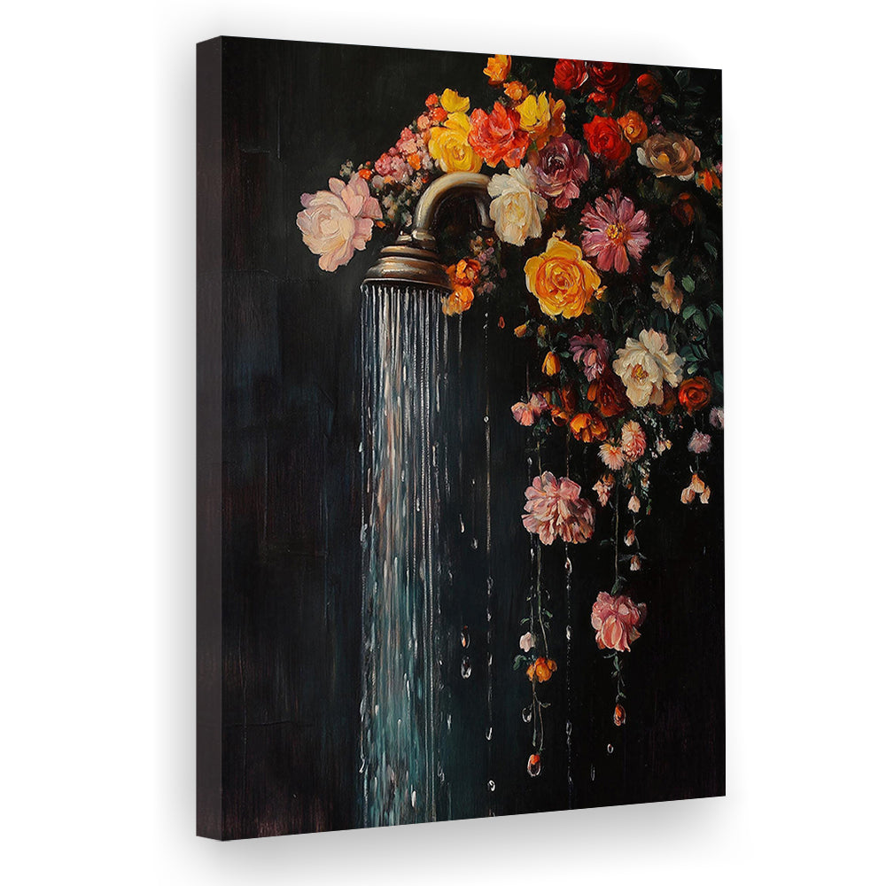Botanical Bathroom Wall Art Print, Floral Bath Wall Decor, Dark Green Print Laundry Room Decor, Canvas Print, Canvas Decor