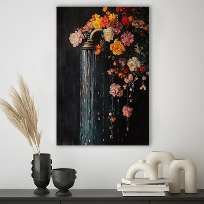 Botanical Bathroom Wall Art Print, Floral Bath Wall Decor, Dark Green Print Laundry Room Decor, Canvas Print, Canvas Decor