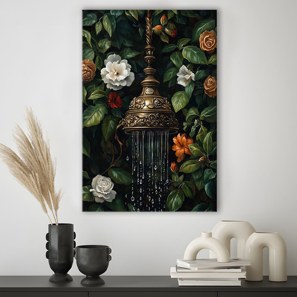 Botanical Bathroom Wall Art Print, Floral Bath Wall Decor, Dark Print, Laundry Room Decor, Canvas Print, Canvas Decor