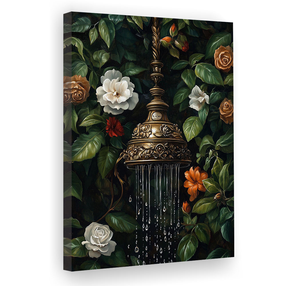 Botanical Bathroom Wall Art Print, Floral Bath Wall Decor, Dark Print, Laundry Room Decor, Canvas Print, Canvas Decor