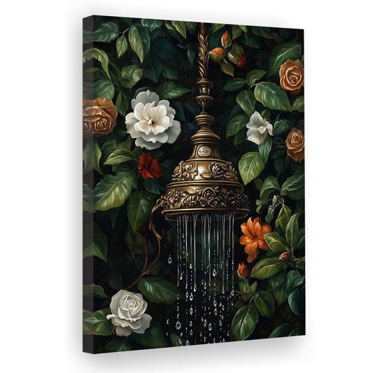 Botanical Bathroom Wall Art Print, Floral Bath Wall Decor, Dark Print, Laundry Room Decor, Canvas Print, Canvas Decor