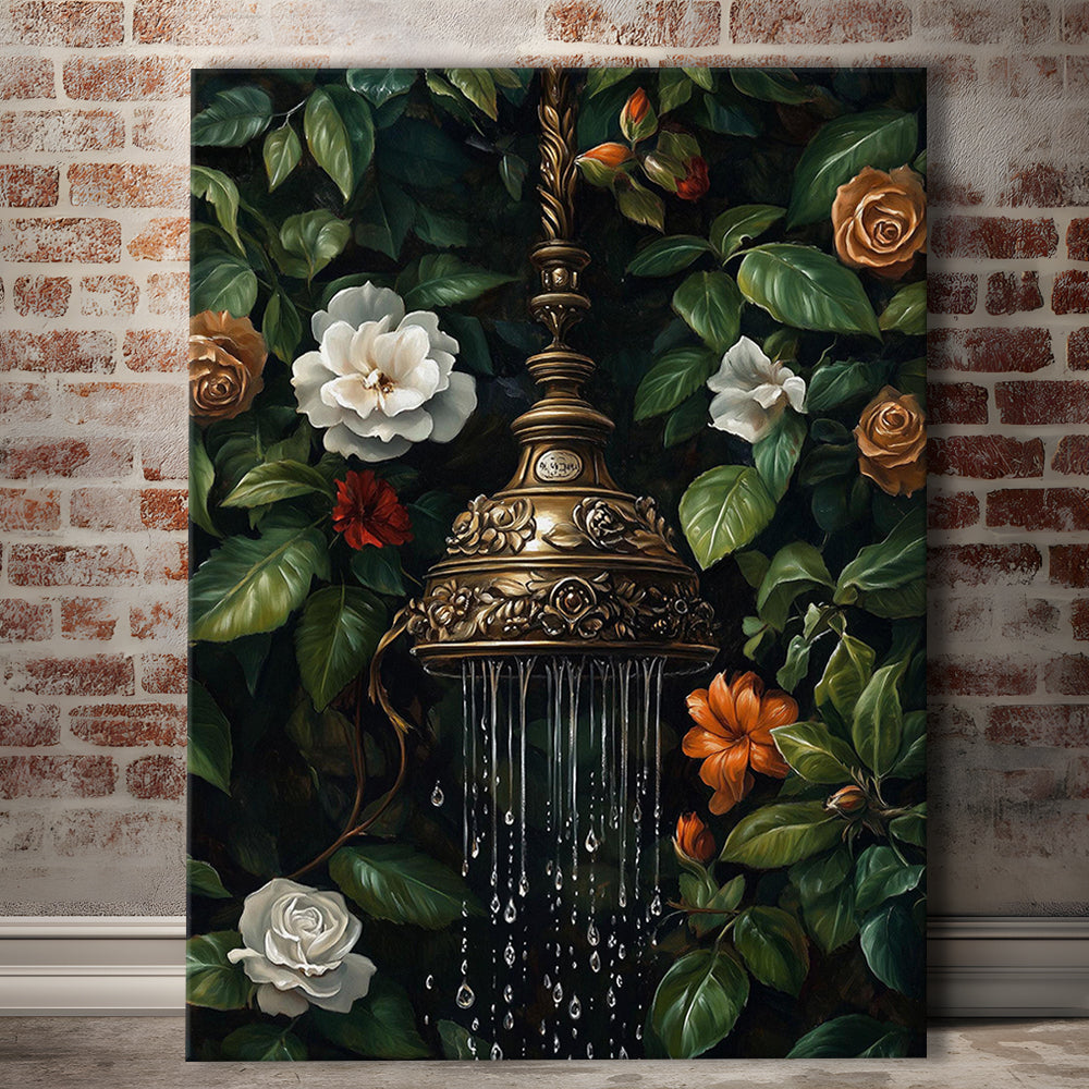 Botanical Bathroom Wall Art Print, Floral Bath Wall Decor, Dark Print, Laundry Room Decor, Canvas Print, Canvas Decor