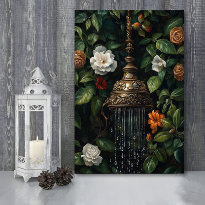Botanical Bathroom Wall Art Print, Floral Bath Wall Decor, Dark Print, Laundry Room Decor, Canvas Print, Canvas Decor