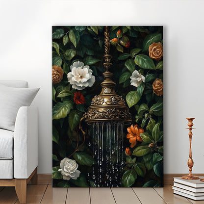 Botanical Bathroom Wall Art Print, Floral Bath Wall Decor, Dark Print, Laundry Room Decor, Canvas Print, Canvas Decor