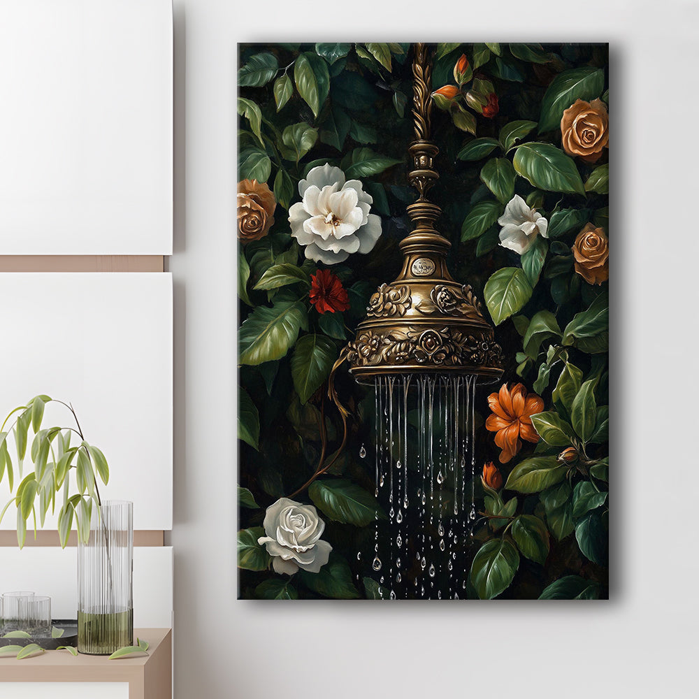Botanical Bathroom Wall Art Print, Floral Bath Wall Decor, Dark Print, Laundry Room Decor, Canvas Print, Canvas Decor