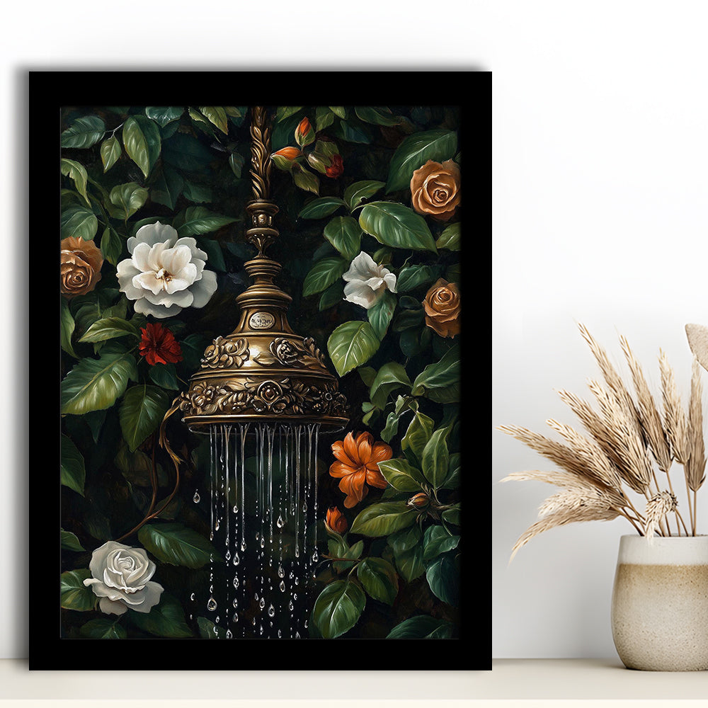Botanical Bathroom Wall Art Print, Floral Bath Wall Decor, Dark Print, Laundry Room Decor, Framed Art Print, Fine Art Print