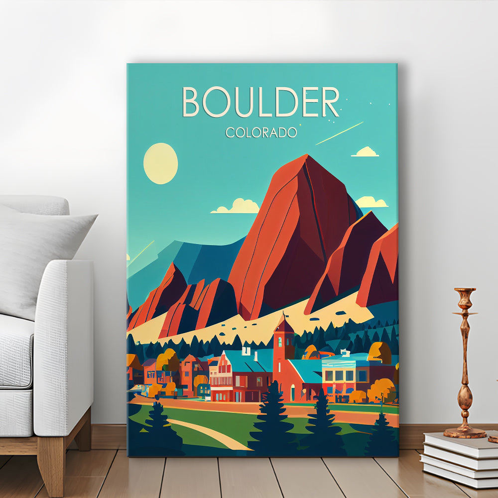 Boulder Colorado Retro Art Print, Boulder City Wall Art, Canvas Print, Painting Canvas, Living Room Decor