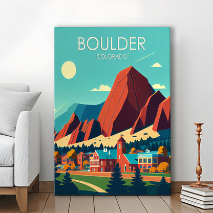 Boulder Colorado Retro Art Print, Boulder City Wall Art, Canvas Print, Painting Canvas, Living Room Decor