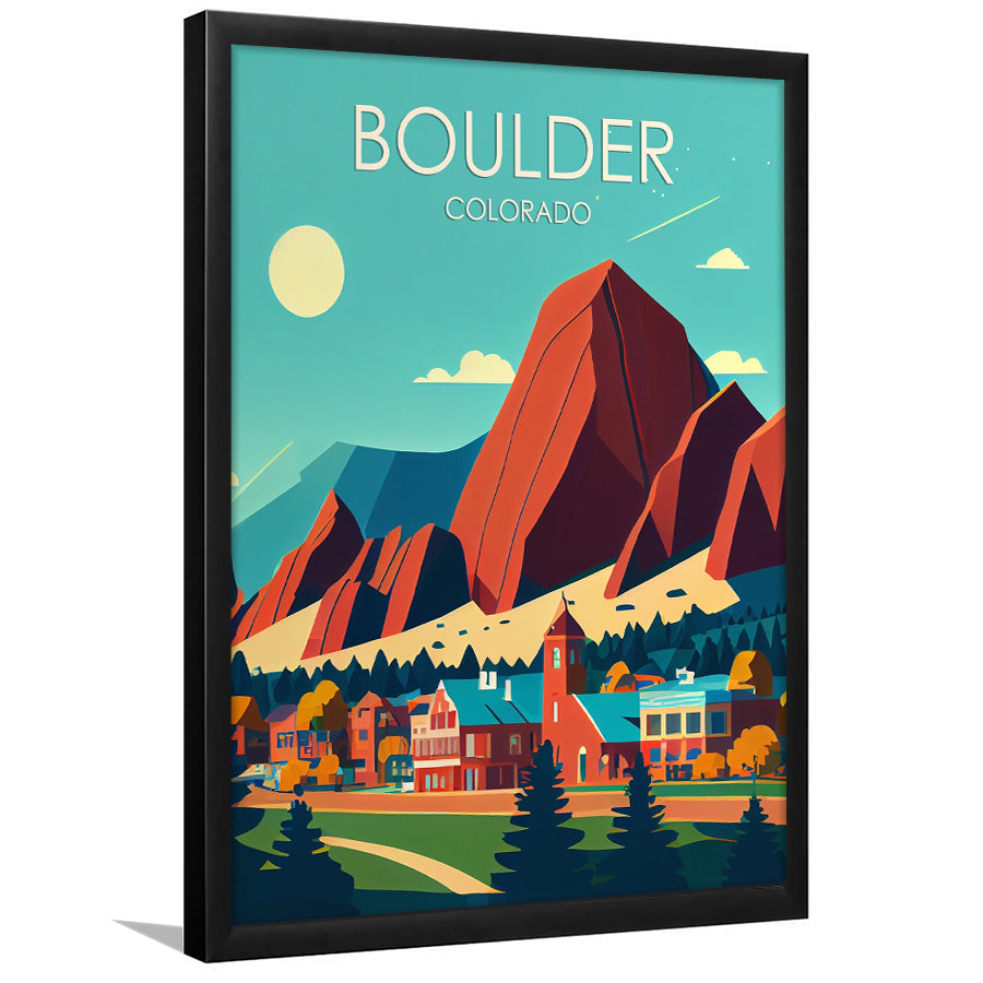 Boulder Colorado Retro Art Print, Boulder City Wall Art, Framed Art Print, Picture Framed, Painting Art