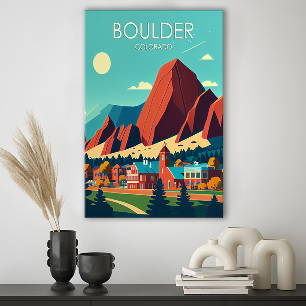 Boulder Colorado Retro Art Print, Boulder City Wall Art, Canvas Print, Painting Canvas, Living Room Decor