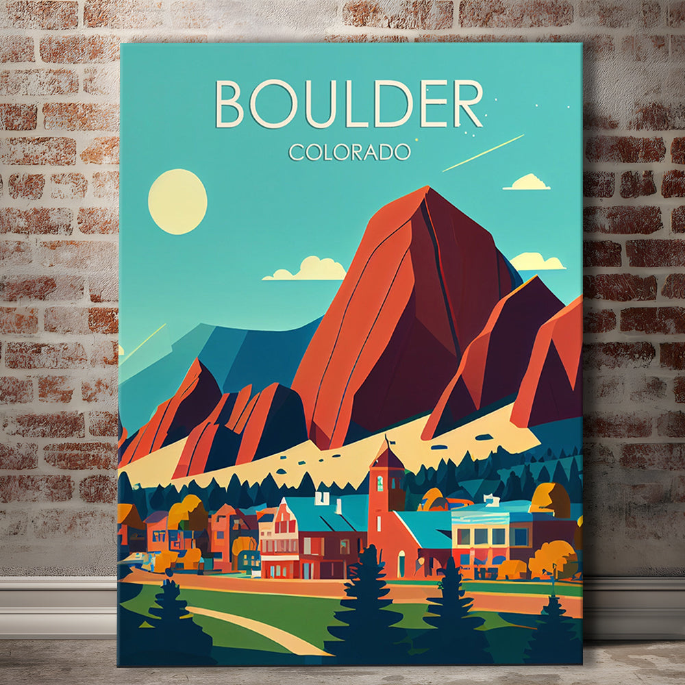Boulder Colorado Retro Art Print, Boulder City Wall Art, Canvas Print, Painting Canvas, Living Room Decor