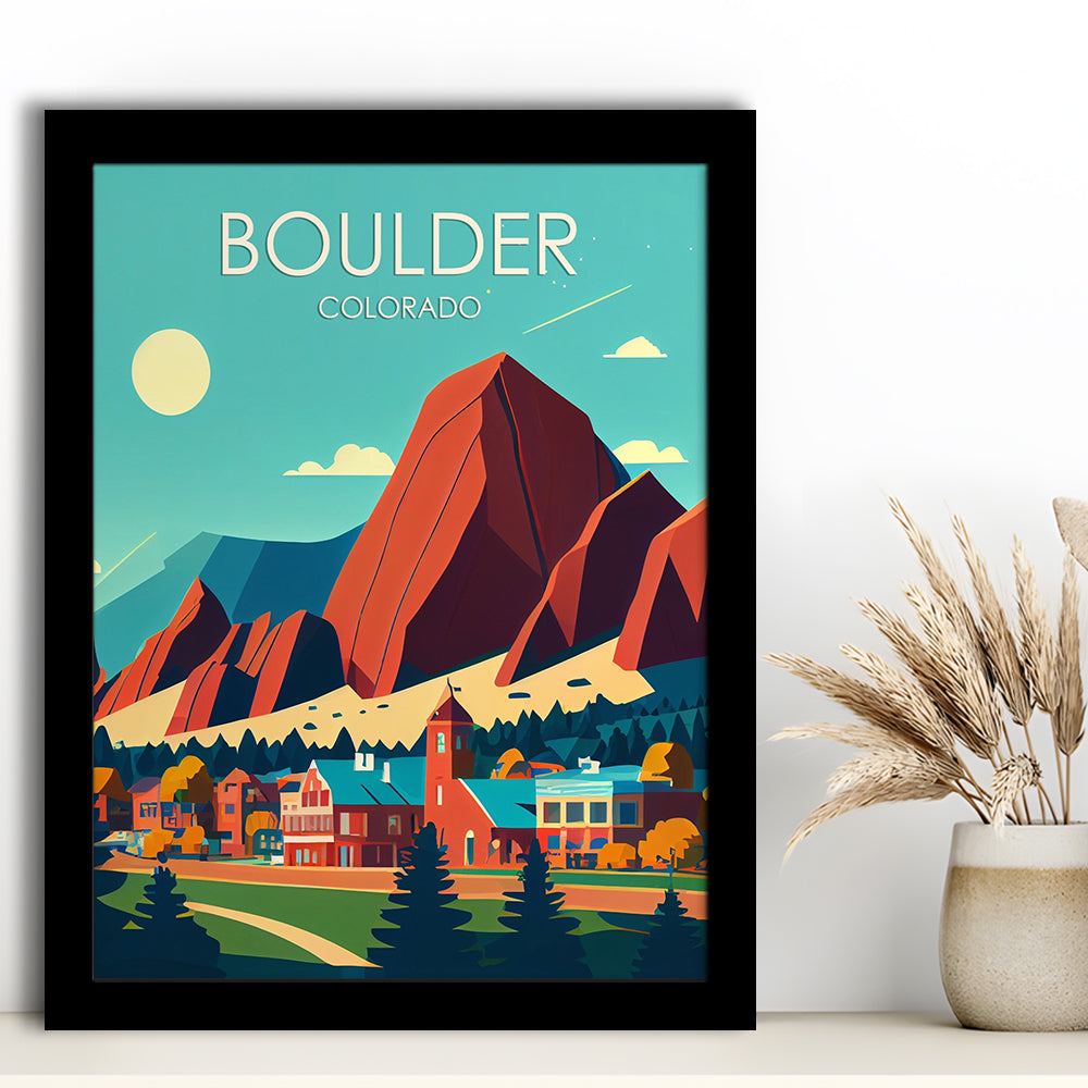 Boulder Colorado Retro Art Print, Boulder City Wall Art, Framed Art Print, Picture Framed, Painting Art