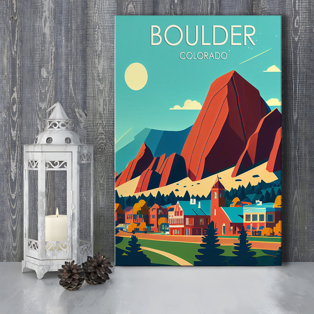Boulder Colorado Retro Art Print, Boulder City Wall Art, Canvas Print, Painting Canvas, Living Room Decor