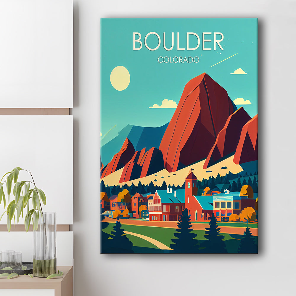 Boulder Colorado Retro Art Print, Boulder City Wall Art, Canvas Print, Painting Canvas, Living Room Decor