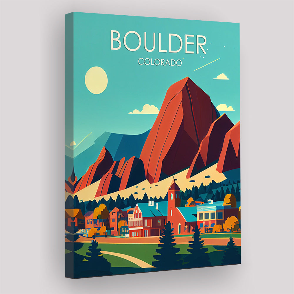 Boulder Colorado Retro Art Print, Boulder City Wall Art, Canvas Print, Painting Canvas, Living Room Decor