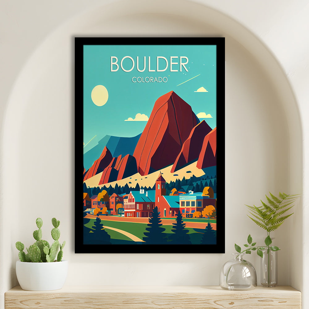 Boulder Colorado Retro Art Print, Boulder City Wall Art, Framed Art Print, Picture Framed, Painting Art