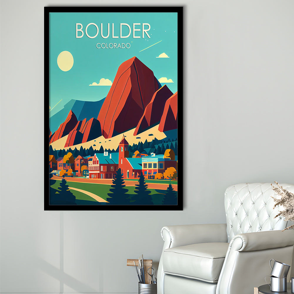 Boulder Colorado Retro Art Print, Boulder City Wall Art, Framed Art Print, Picture Framed, Painting Art