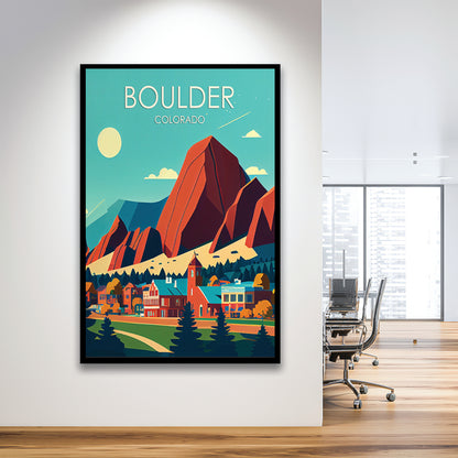 Boulder Colorado Retro Art Print, Boulder City Wall Art, Framed Art Print, Picture Framed, Painting Art