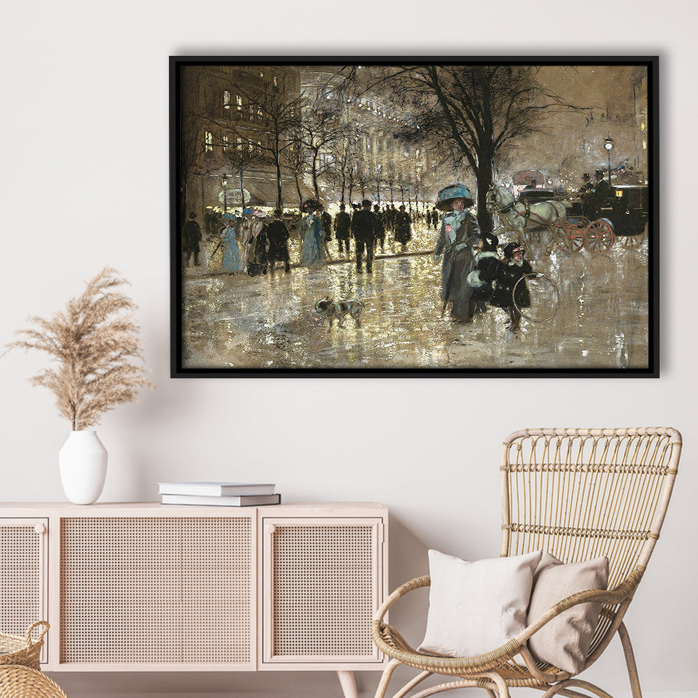 Boulevard In Paris Vintage Art Print Antique Art, Framed Canvas Print Wall Art, Floating Frame