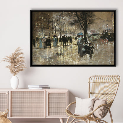Boulevard In Paris Vintage Art Print Antique Art, Framed Canvas Print Wall Art, Floating Frame