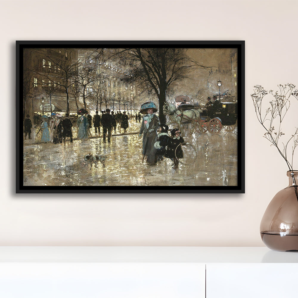 Boulevard In Paris Vintage Art Print Antique Art, Framed Canvas Print Wall Art, Floating Frame