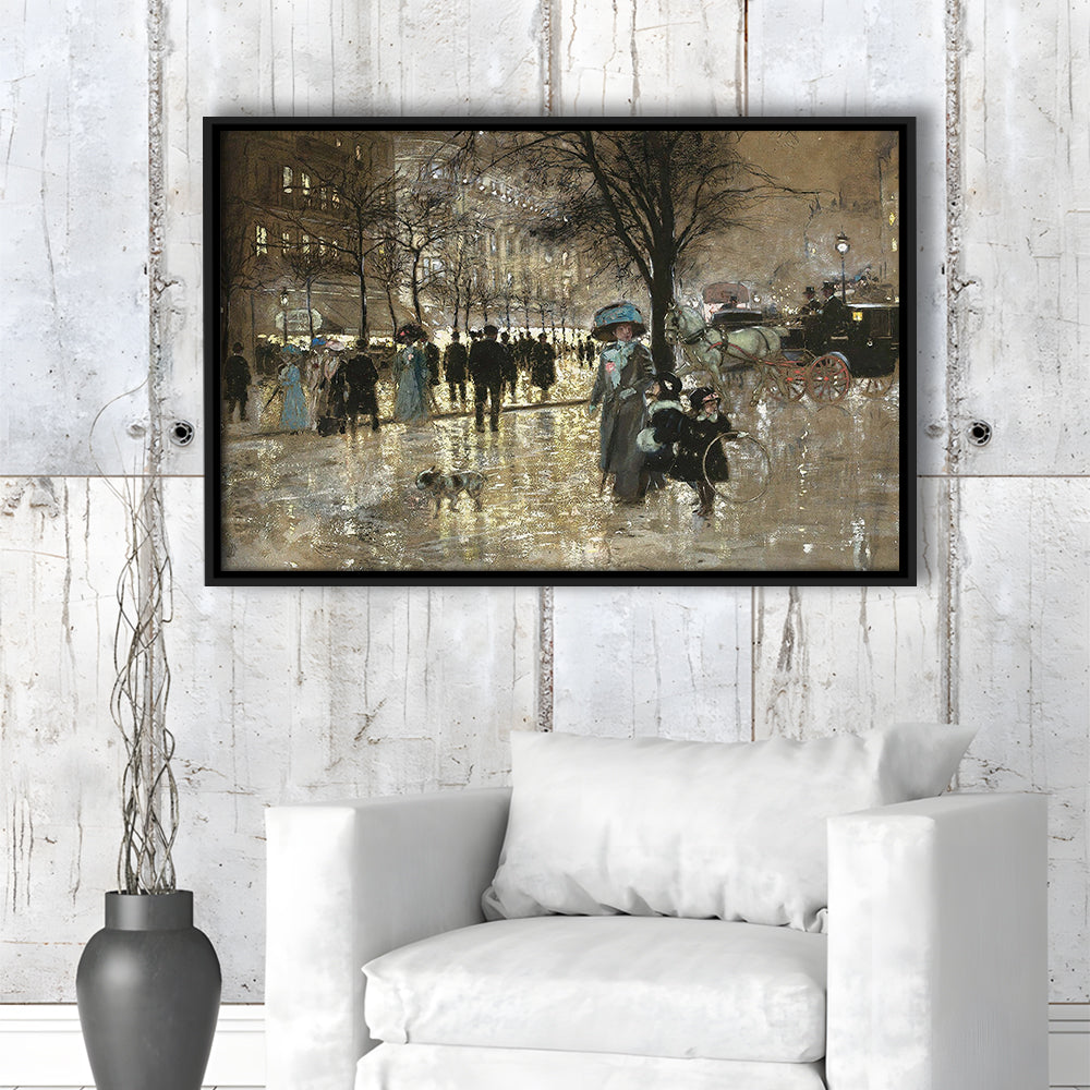 Boulevard In Paris Vintage Art Print Antique Art, Framed Canvas Print Wall Art, Floating Frame