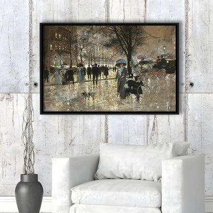 Boulevard In Paris Vintage Art Print Antique Art, Framed Canvas Print Wall Art, Floating Frame