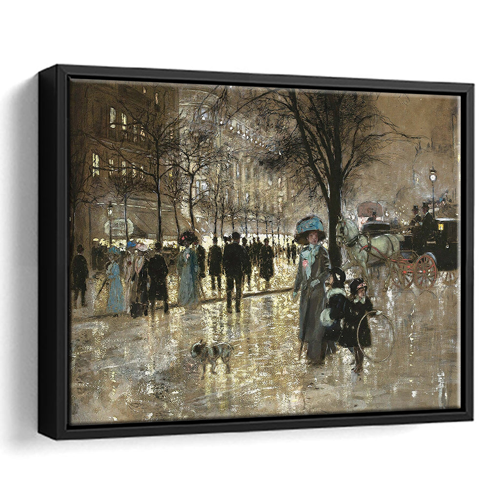 Boulevard In Paris Vintage Art Print Antique Art, Framed Canvas Print Wall Art, Floating Frame