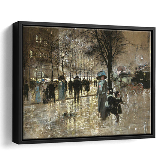 Boulevard In Paris Vintage Art Print Antique Art, Framed Canvas Print Wall Art, Floating Frame