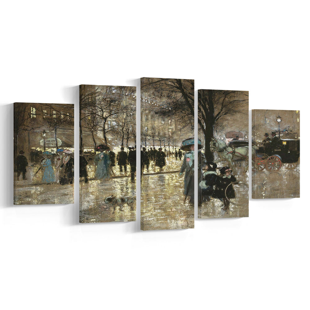 Boulevard In Paris Vintage Art Print Antique Art, 5 Panel Mixed Canvas Print Wall Art, Large Canvas