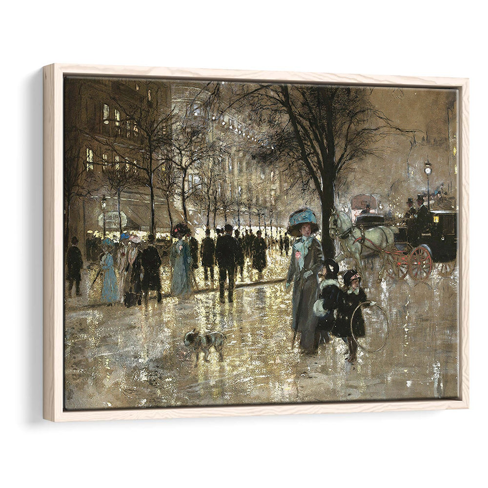 Boulevard In Paris Vintage Art Print Antique Art, Framed Canvas Print Wall Art, Floating Frame