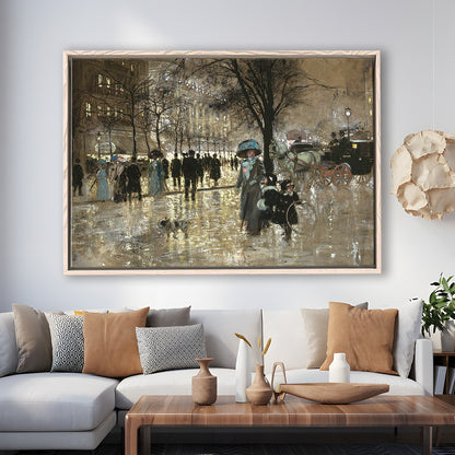 Boulevard In Paris Vintage Art Print Antique Art, Framed Canvas Print Wall Art, Floating Frame