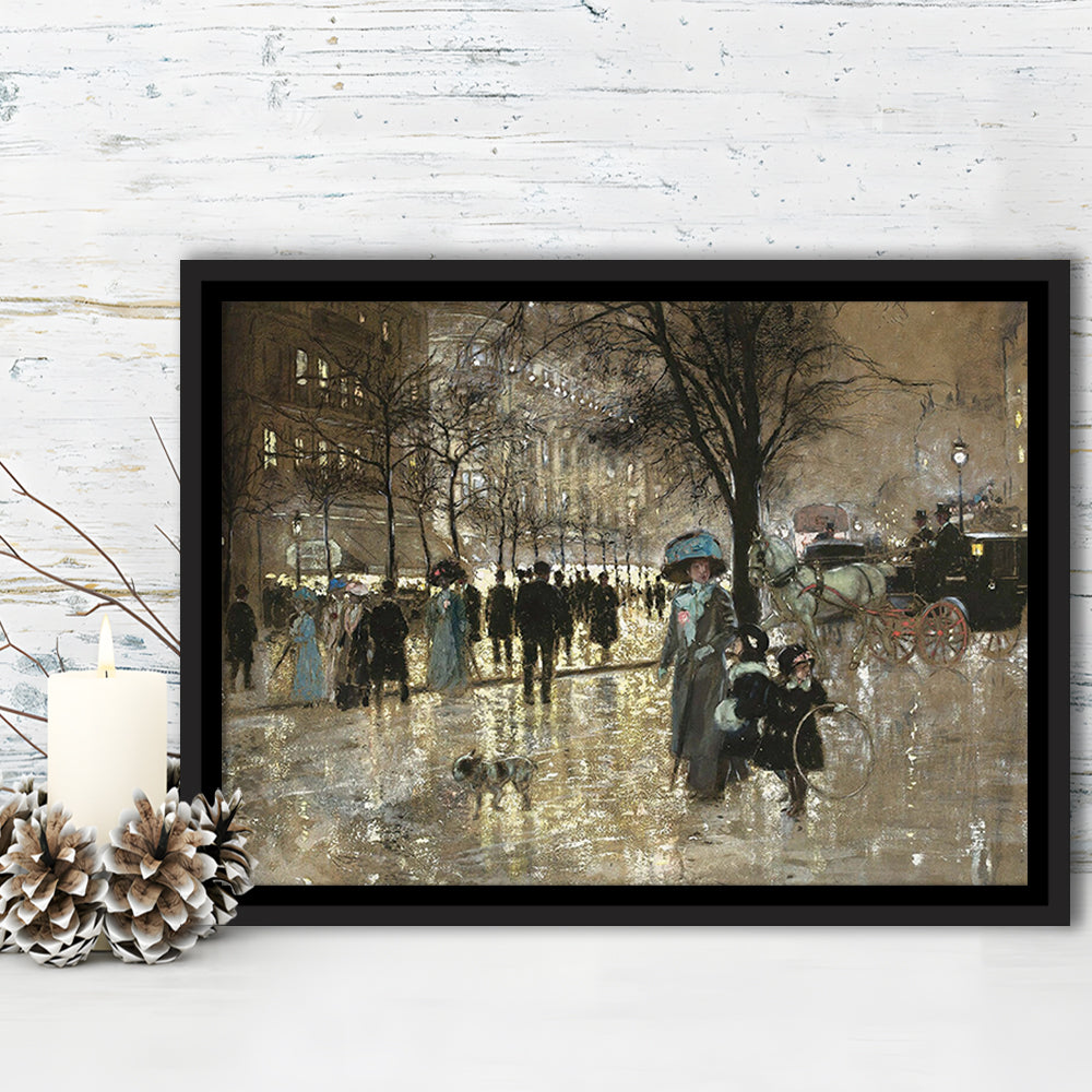 Boulevard In Paris Vintage Art Print Antique Art, Framed Canvas Print Wall Art, Floating Frame