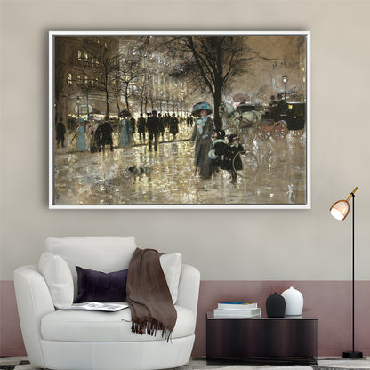 Boulevard In Paris Vintage Art Print Antique Art, Framed Canvas Print Wall Art, Floating Frame
