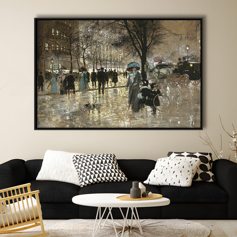 Boulevard In Paris Vintage Art Print Antique Art, Framed Canvas Print Wall Art, Floating Frame