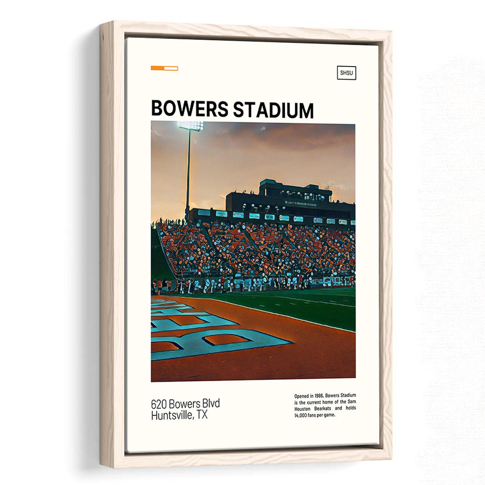 Bowers Stadium Print, Sam Houston Bearkats Stadium Canvas Art, Man Cave Gift, Floating Framed Canvas Print Wall Art