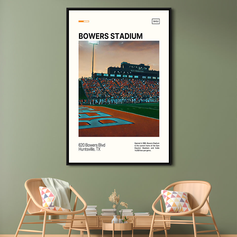 Bowers Stadium Print, Sam Houston Bearkats Stadium Canvas Art, Man Cave Gift, Floating Framed Canvas Print Wall Art