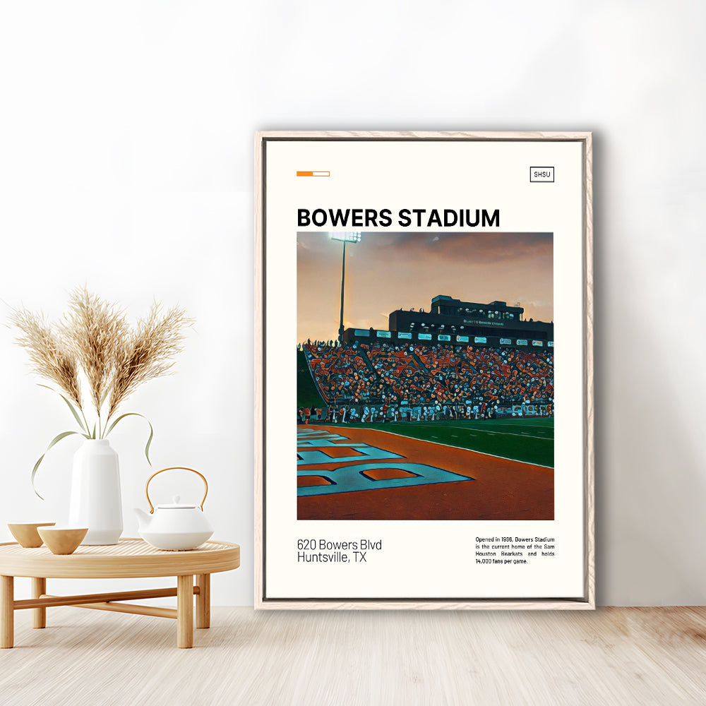 Bowers Stadium Print, Sam Houston Bearkats Stadium Canvas Art, Man Cave Gift, Floating Framed Canvas Print Wall Art